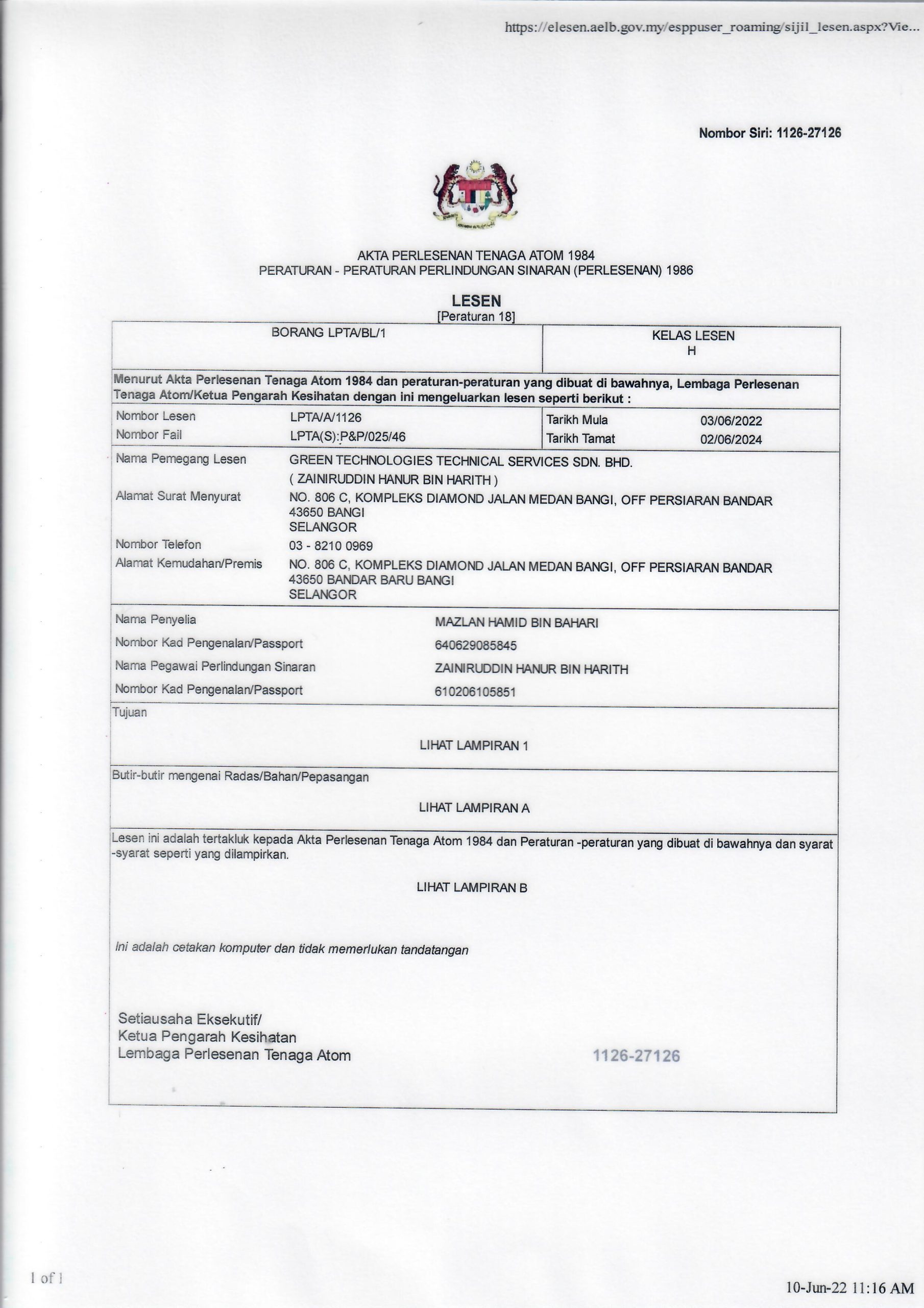 License & Registrations – Green Technologies